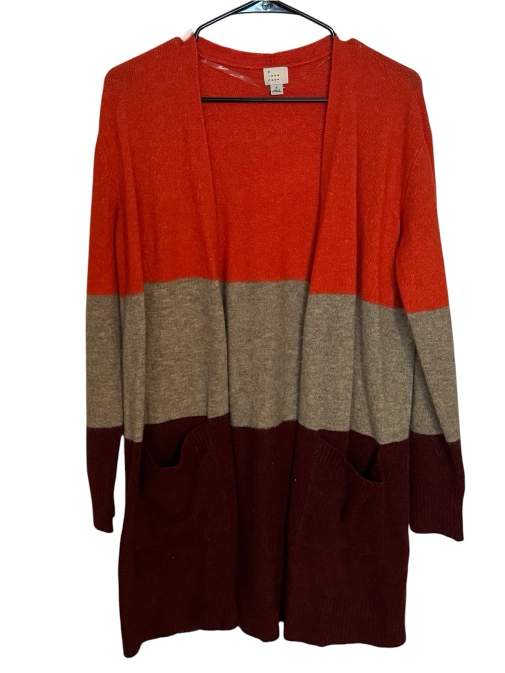 Women's Open Front Cardigan Fall Long Sleeve Colorblock Boho Casual Small Cotton